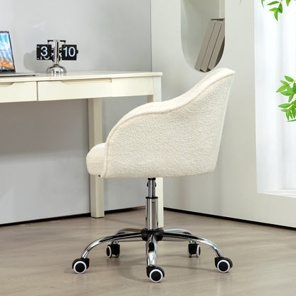 HOMCOM Homeoffice Stuhl, Ergonomisch Schreibtischstuhl mit Wippfunktion, Teddysamtoptik 56 x 61 x 86 cm Cremeweiß