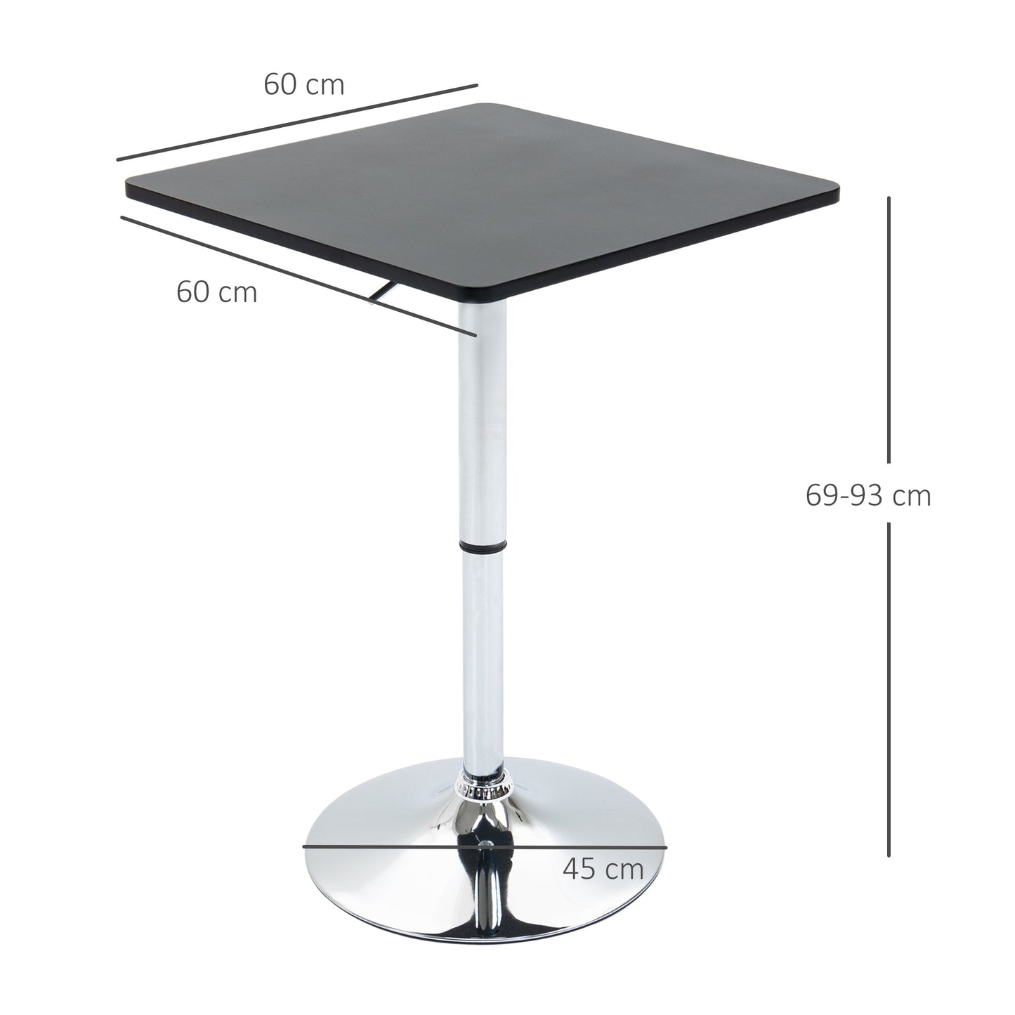 HOMCOM Höhenverstellbarer Bartisch, 360° drehbar, kratzfeste Füße, stabile Metallbasis, Schwarz/Silber