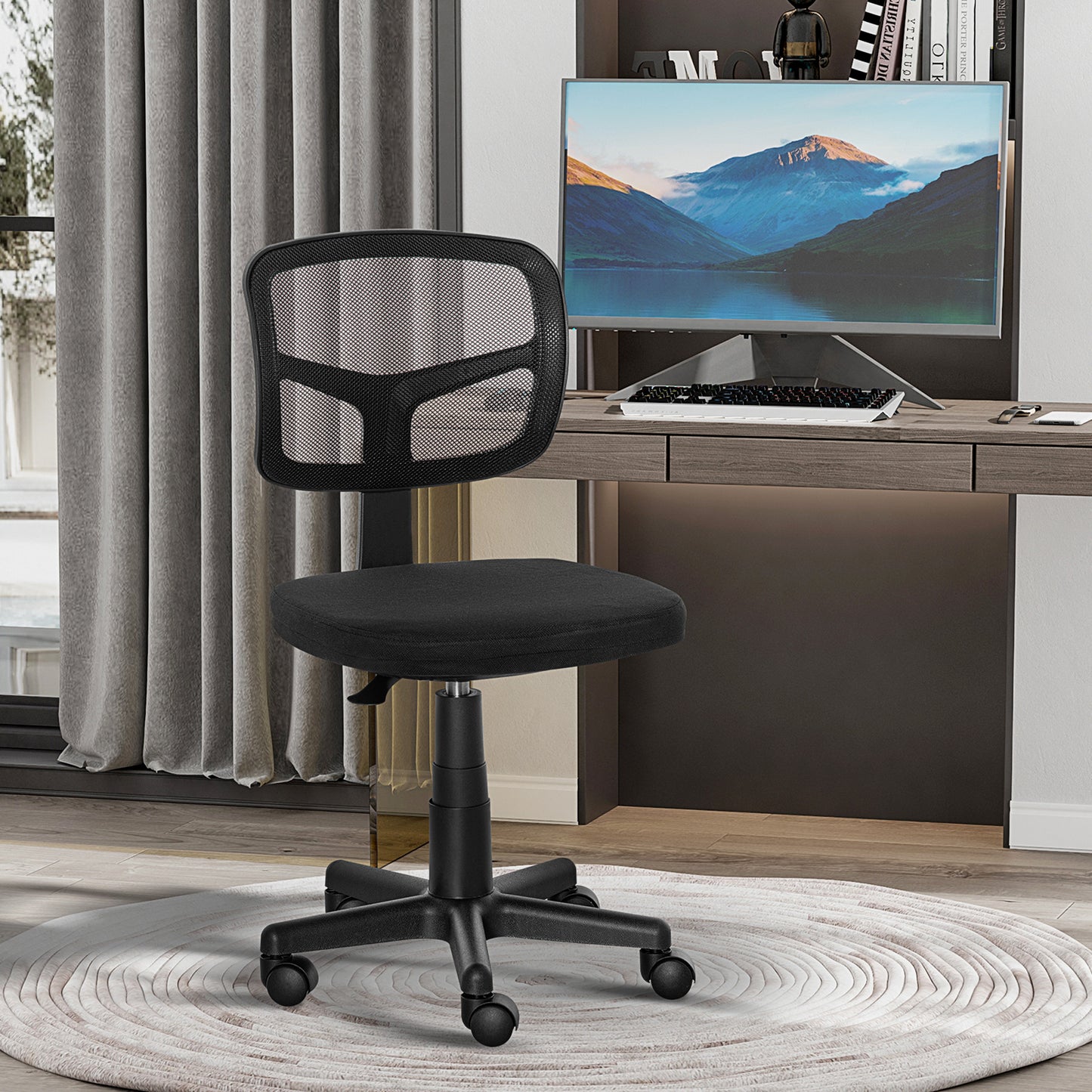 Vinsetto Bürostuhl Ergonomischer Schreibtischstuhl, Höhenverstellbarer Drehstuhl, Platzsparend Schwarz