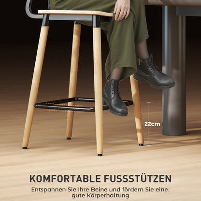 HOMCOM 2er-Set Barhocker mit Rückenlehne, Barstühle für Hausbar, Kücheninsel, Esszimmer, Holz, Metall, Hellbraun