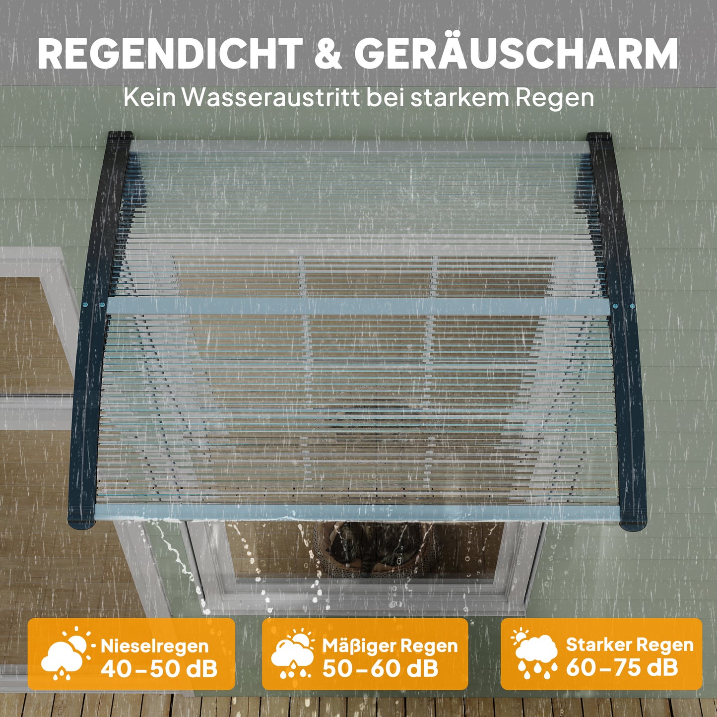 Outsunny Vordach Haustürvordach 100 x 75 cm Pultvordach Überdachung Polycarbonat Transparent