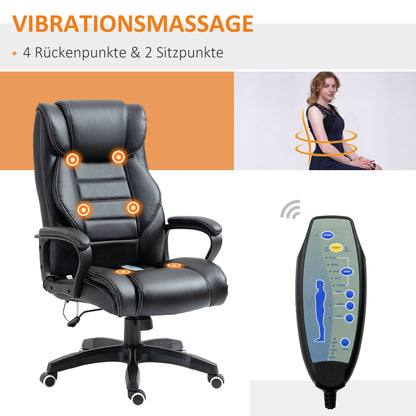 Vinsetto Bürostuhl mit Massage höhenverstellbarer Chefsessel ergonomischer Drehstuhl Gamingstuhl Computerstuhl Massage Sessel 6 Vibrationspunkte Leinen-Gefühl einstellbar Schwarz 66 x 78 x 112-120 cm