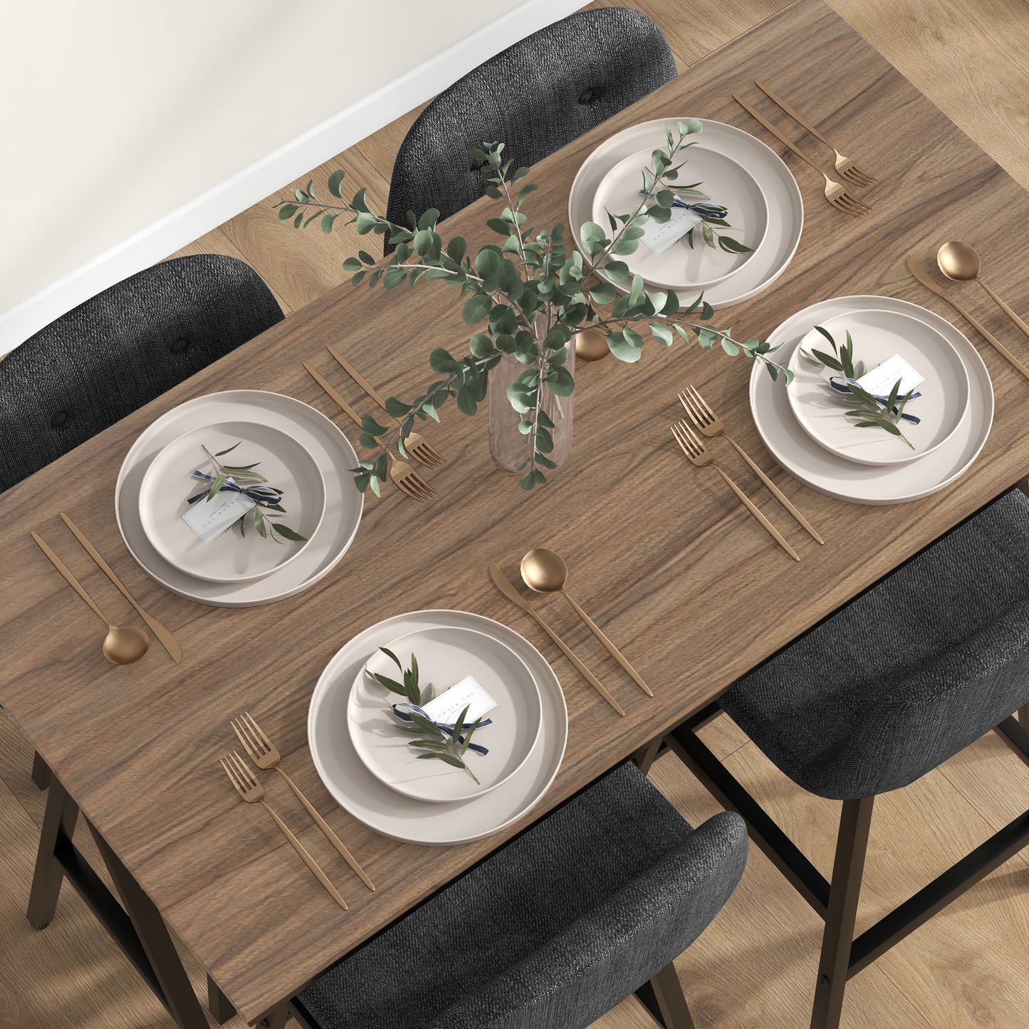 HOMCOM Bargarnitur 5-teilig, Tisch und 4 Stühle, Knopfheftung, dicke Polsterung, Leinenoptik, Dunkelgrau