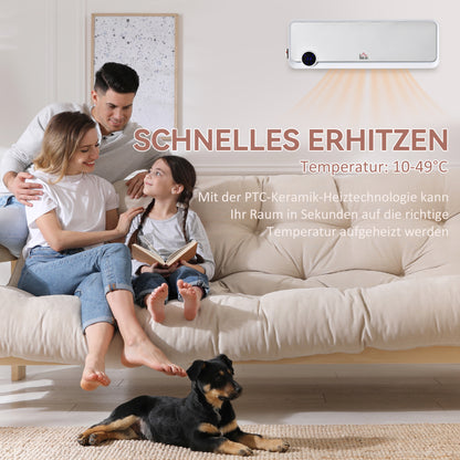 HOMCOM Heizlüfter zur Wandmontage 2000W mit Fernbedienung, 3 Betriebsmodi, LED-Display 12h Timer