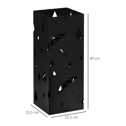 HOMCOM Schirmständer, 4 Haken, Tropfschale, Stahl, Schwarz