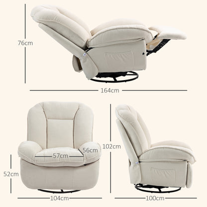 HOMCOM Relaxsessel, verstellbar, 104x100x102cm/164x76cm, Cremeweiß