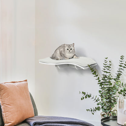 PawHut Katzen Kletterwand Katzenhängematte Katzenbett Wand Katzenregal Wandmontage Katzenmöbel Plüsch MDF Weiß 53 x 28 x 12 cm