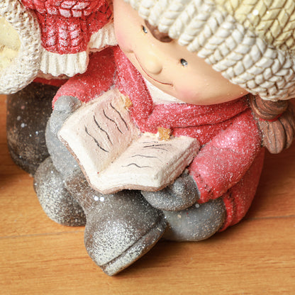 HOMCOM Weihnachtswichtel mit Buch & Laterne, LED, batteriebetrieben, 30 x 23 x 45 cm