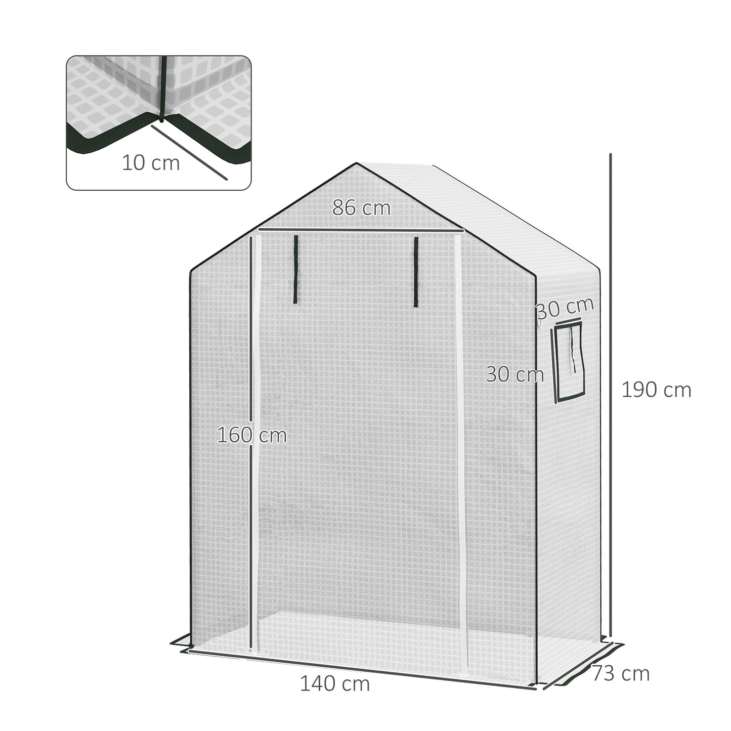 Outsunny Ersatzfolie für Gewächshaus, Ersatzabdeckung mit UV-Schutz, Rolltür, Seitenfenster, 140 x 73 x 190 cm, Weiß