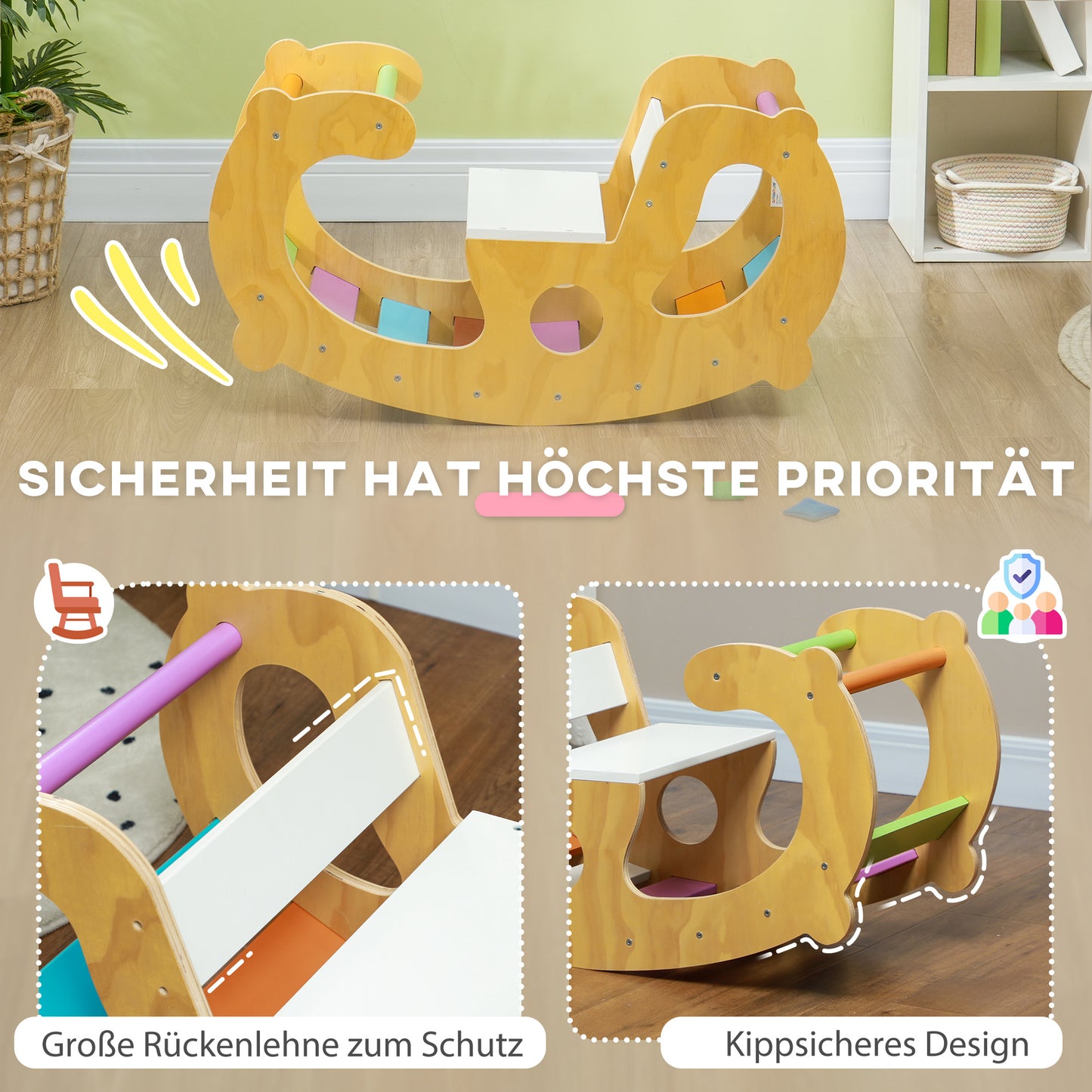 AIYAPLAY Klettergerüst und Schaukel, 2-in-1, Kiefernholz, 91x41x48 cm, für Kinder 18-48 Monate