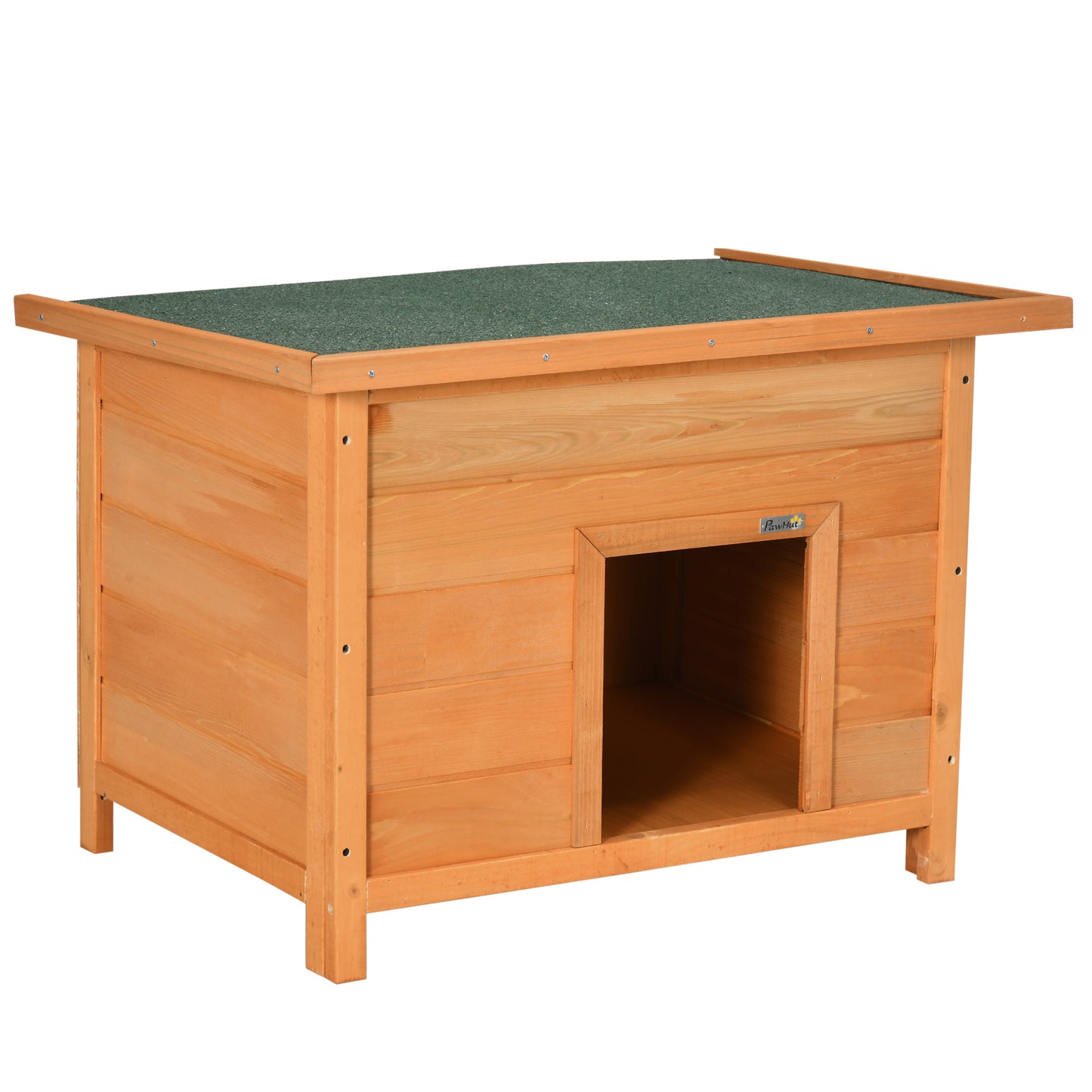 PawHut Hundehütte Outdoor, Hundehaus aus Holz mit Aufklappbares Asphaltdach, Wasserdichte Hundehöhle mit Erhöhter Boden Hütte für kleine Hunde, Gelb, 82 x 58 x 58 cm