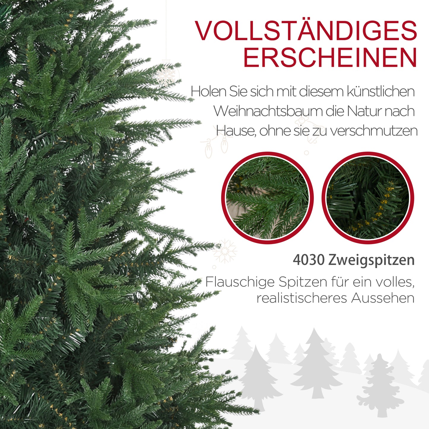HOMCOM Weihnachtsbaum, Kunsttanne, realistisches Aussehen, schneller Aufbau, Kunststoff, Grün, 114 x 114 x 180cm