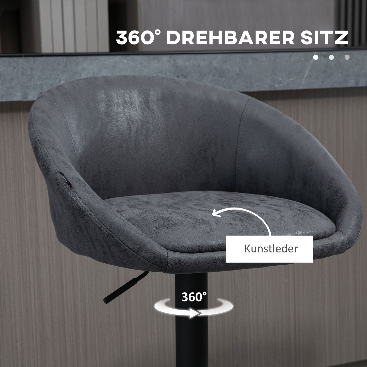 HOMCOM 2er-Set Barhocker, höhenverstellbar, 360-Grad-Schwenk-Design, 57 cm x 50 cm x 84-104cm, Grau