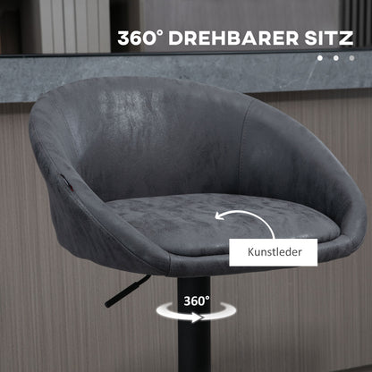 HOMCOM 2er-Set Barhocker, höhenverstellbar, 360-Grad-Schwenk-Design, 57 cm x 50 cm x 84-104cm, Grau