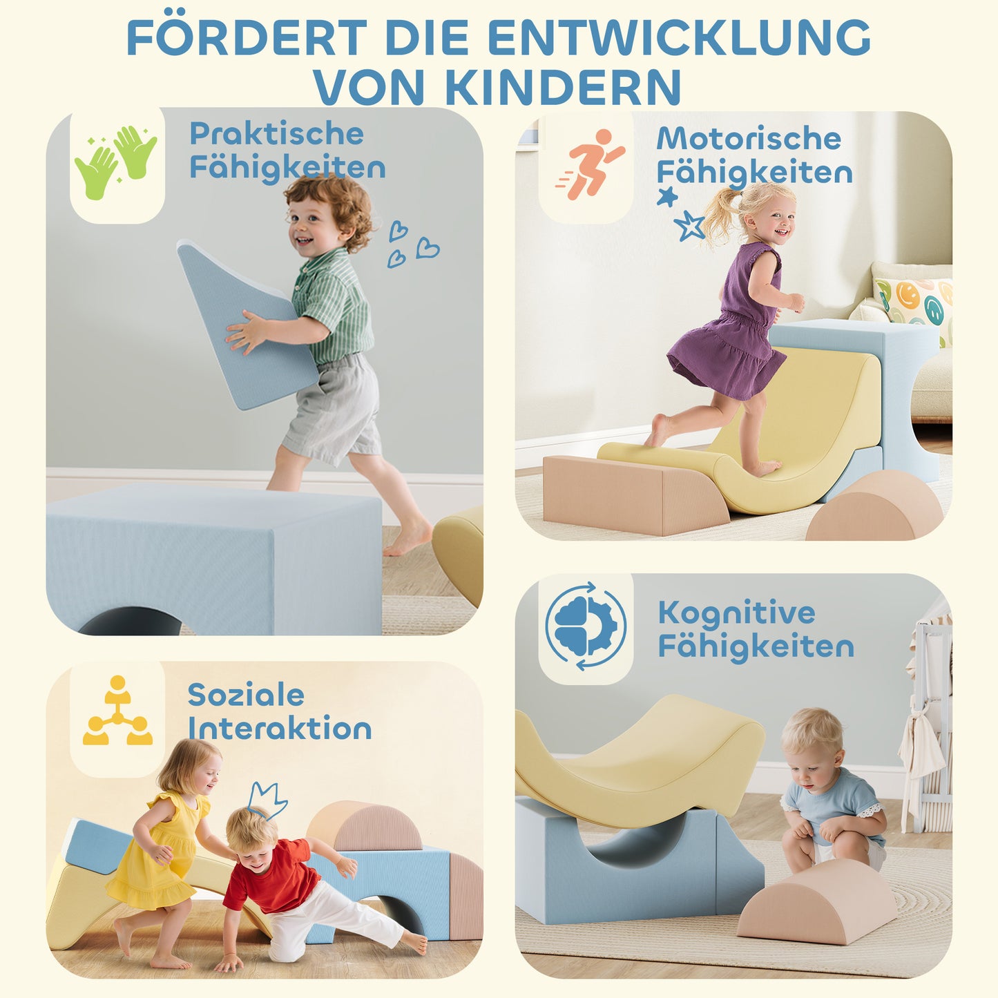 AIYAPLAY 5er-Set Schaumstoff-Kletterblöcke, Cordbezug, leichtes Gewicht, zum Bauen, Krabbeln, Klettern, Bunt