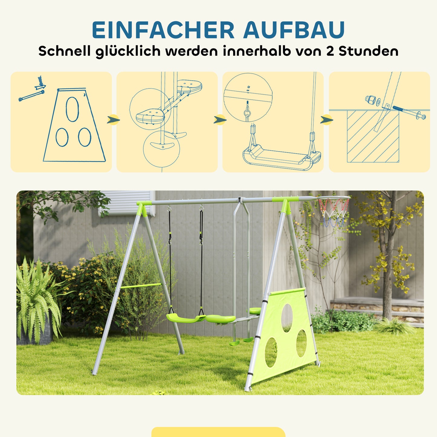 AIYAPLAY Outdoor-Schaukelset für Kinder, Kinderschaukeln, verstellbar, Stahl, Grün