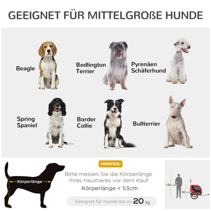 PawHut Fahrradanhänger Hundeanhänger bis 20 kg mit Universalkupplung Stahl Rot+Schwarz