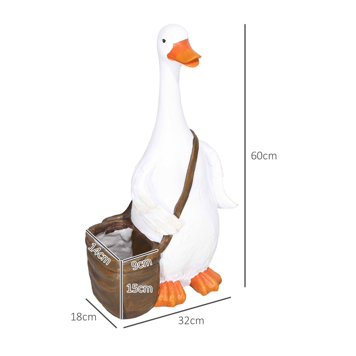 Outsunny Blumentopf, Schwan mit Umhängetasche, wetterfest, 32 x 18 x 60 cm, Weiß, Braun