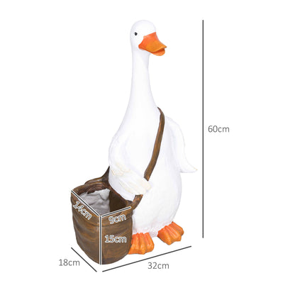 Outsunny Blumentopf, Schwan mit Umhängetasche, wetterfest, 32 x 18 x 60 cm, Weiß, Braun