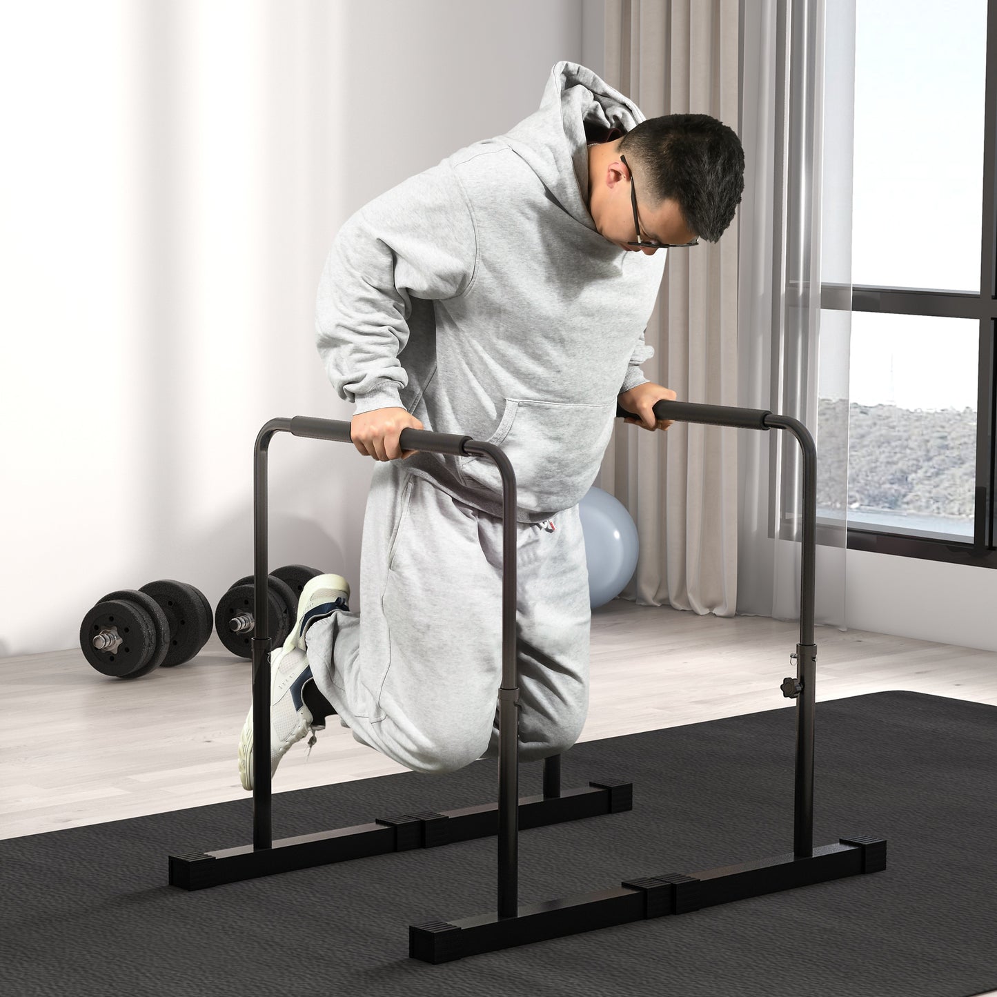 SPORTNOW Dip-Station, höhenverstellbar 80-105 cm, leicht, rutschfest, bis 120 kg, Stahl, Schwarz