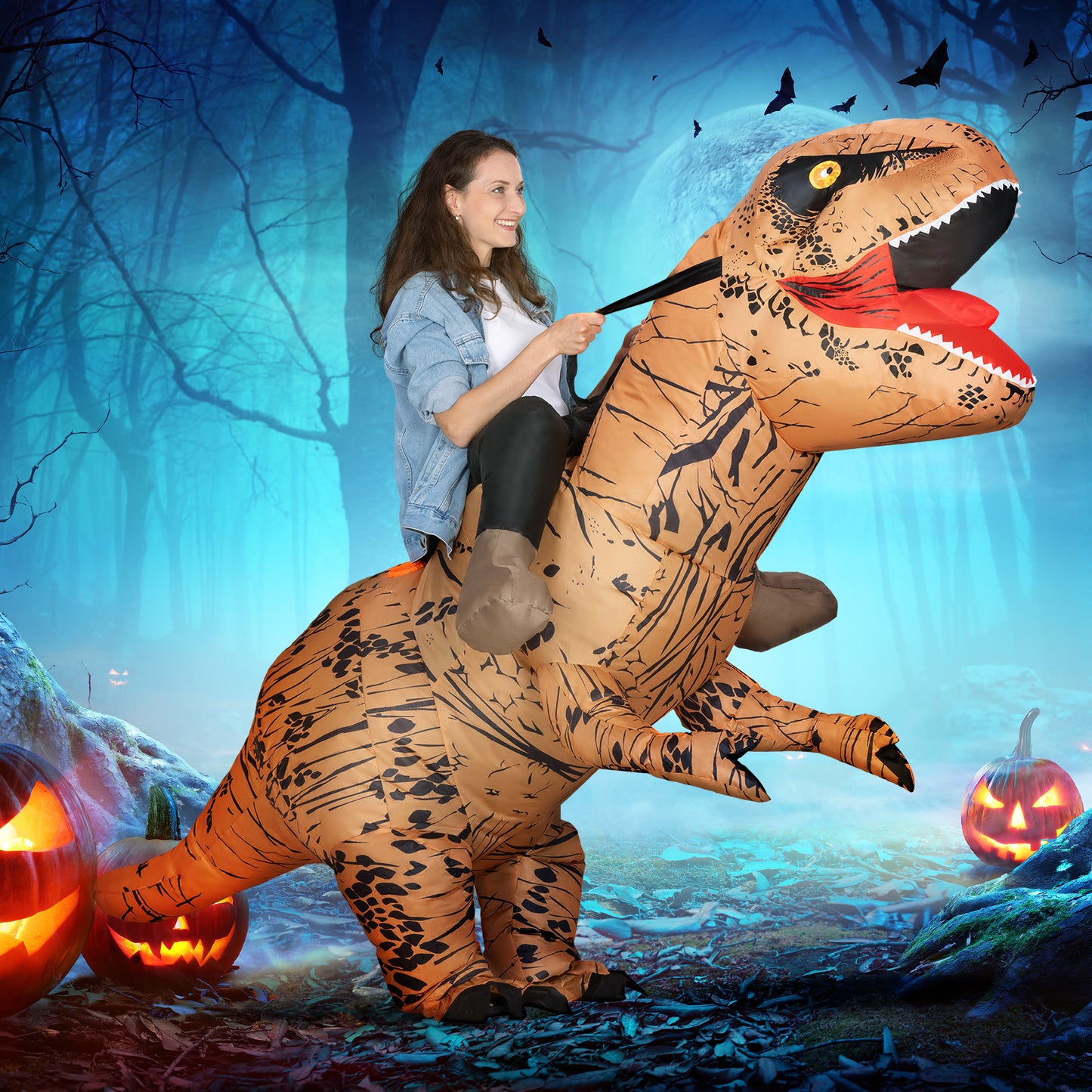 Outsunny Aufblasbares Dinosaurier Kostüm für Erwachsene Dino T-Rex Kostüme lustig Halloween Karneval Party