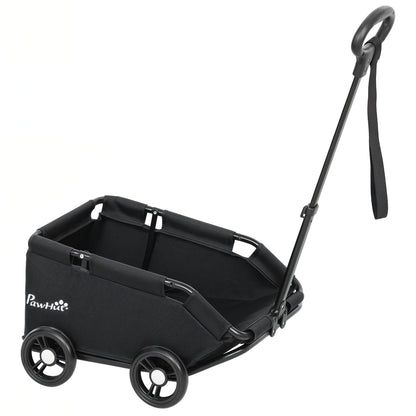 PawHut Hundewagen، مضرب كلاب Hundebuggy لـ Zwergenhunde مضاعف حتى 4 كجم، zusammenklappbarer Katzenbuggy mit Griffstange، Washbarem Kissen، Sicherheitsleinen، Aufbewahrungstasche، 4 Räder، Schwarz