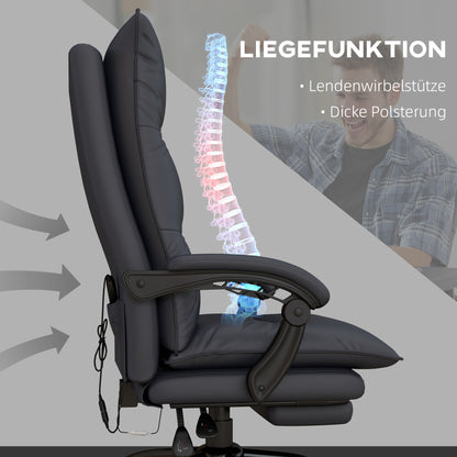 Vinsetto Bürostuhl mit Massagefunktion & Heizfunktion, Fußstütze, bis 120 kg, Dunkelgrau