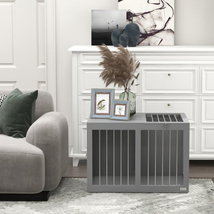 PawHut Hundekäfig Hundebox Hundetransportbox, 2 Türen, verriegelbar, Stahlgitter, 80 cm x 50 cm x 56,5 cm, Grau