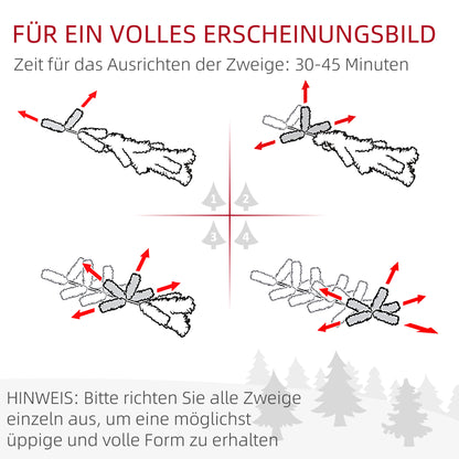 HOMCOM Weihnachtsbaum, Kunsttanne, 1,80m groß, üppige Form, realistisches Aussehen, schneebedeckte Zweige, Tannenzapfen
