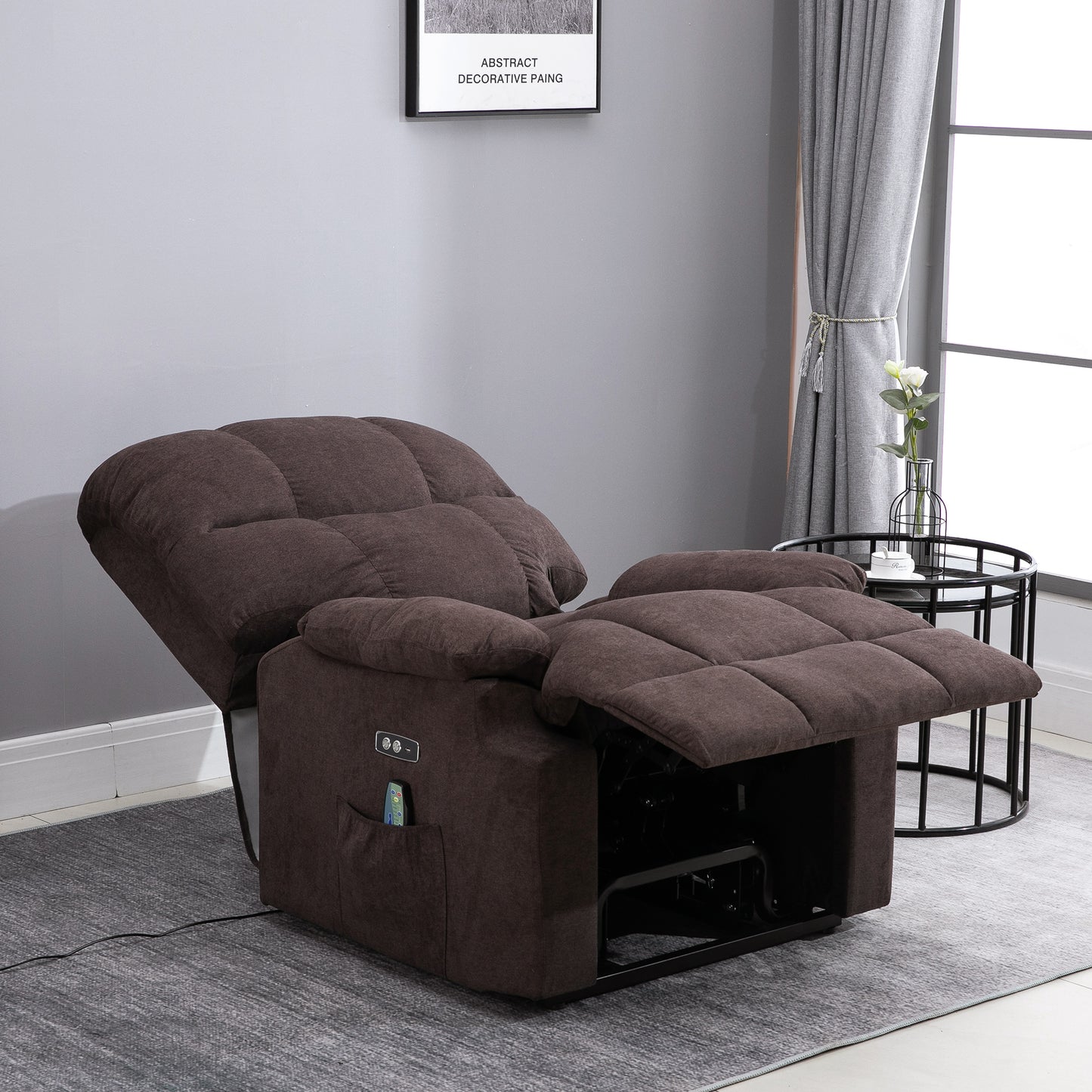 HOMCOM Relaxsessel mit Aufstehhilfe, 160° verstellbare Rückenlehen, Massage- und Wärmefunktion, 83 cm x 95 cm x 105 cm, Braun