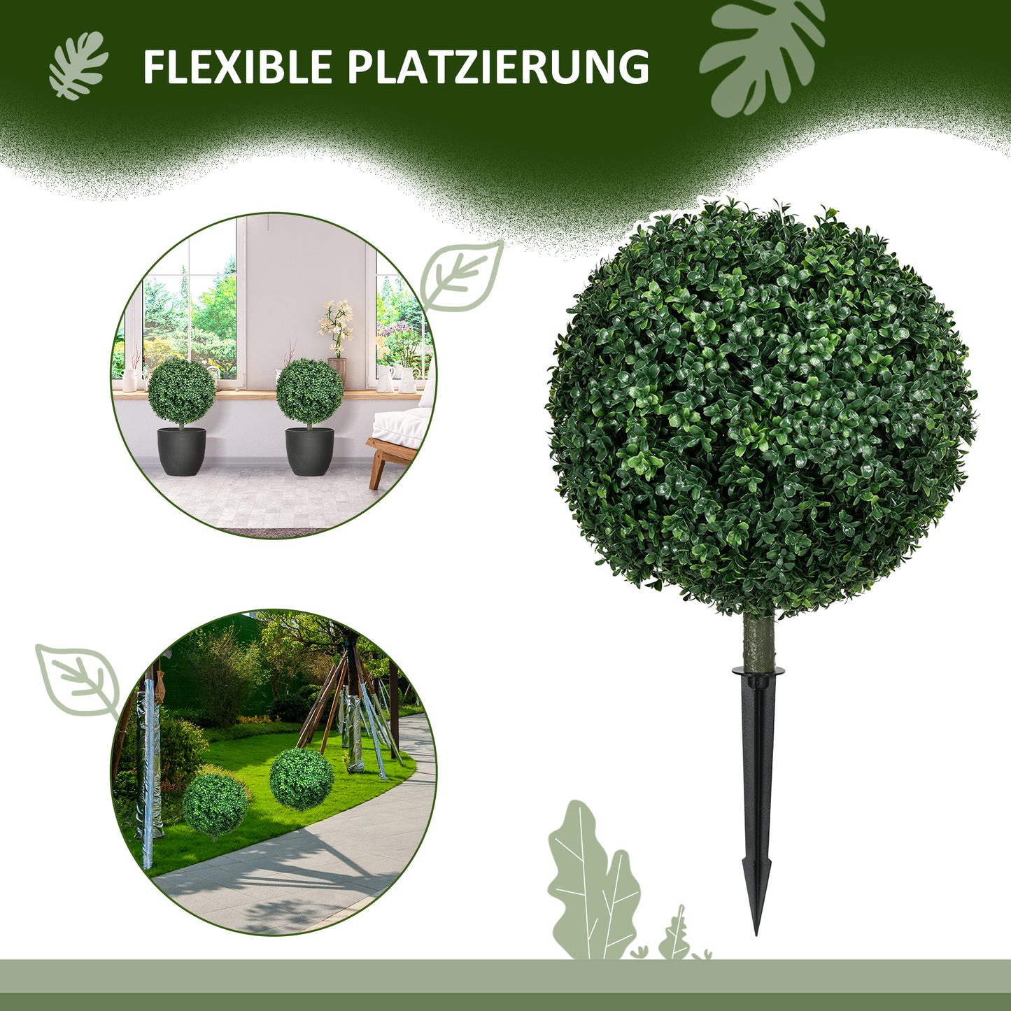 HOMCOM Künstlicher Buchsbaum im 2er-Set, realistisch, wetterfest, pflegeleicht, 70 cm