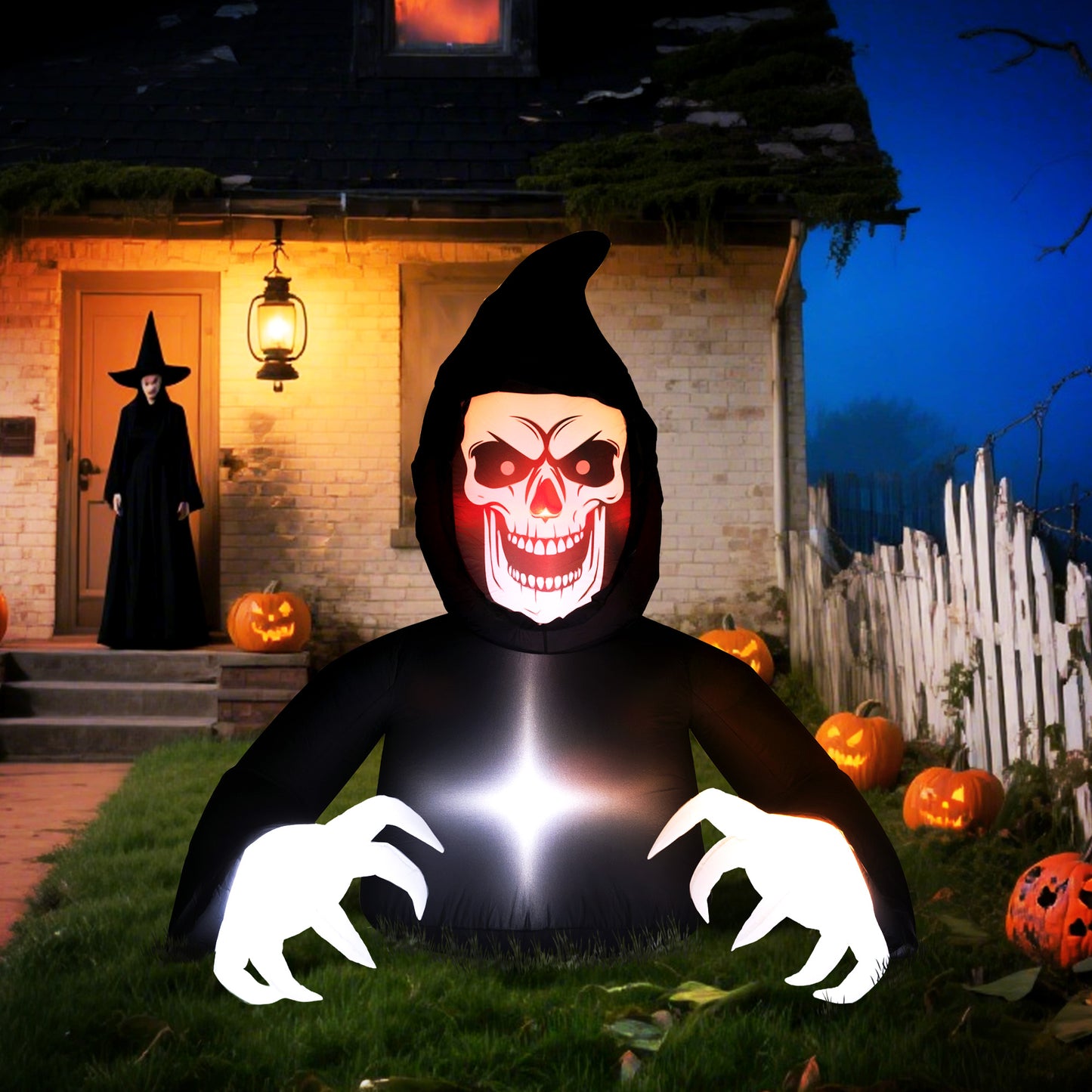 Outsunny Aufblasbare Halloween-Dekoration، Sensenmann، LED-Leuchten، Gebläse، Kabel
