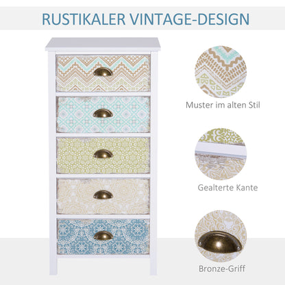 HOMCOM Kommode Schubladenkommode Siedeboard, Modern-Design, 5 Schubladen, 46 cm x 34 cm x 97,5 cm, Bunt