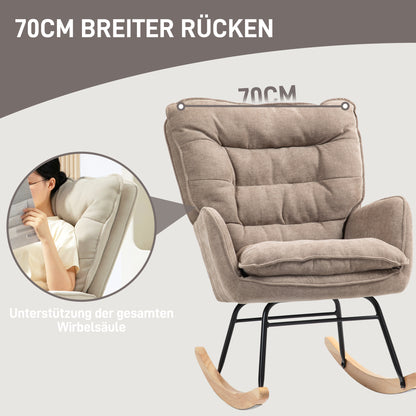 HOMCOM Schaukelstuhl, breiter Sitz, hohe Rückenlehne, Buchenholzrahmen, bis 120 kg, Braun