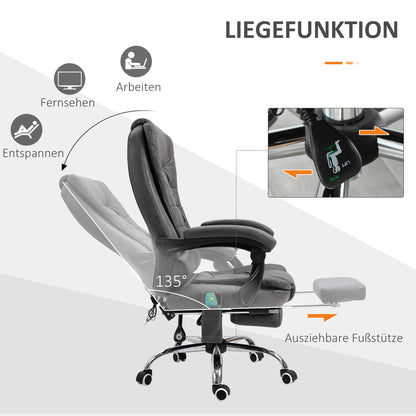 Vinsetto Bürostuhl mit Massagefunktion, ergonomisch, 65x160x104cm, Grau