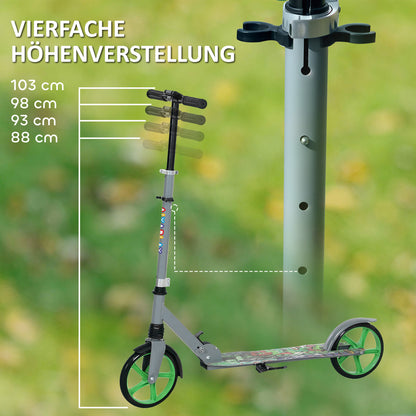 AIYAPLAY Tretroller, höhenverstellbar, Hinterradbremse, faltbar, 100 kg belastbar, Grün