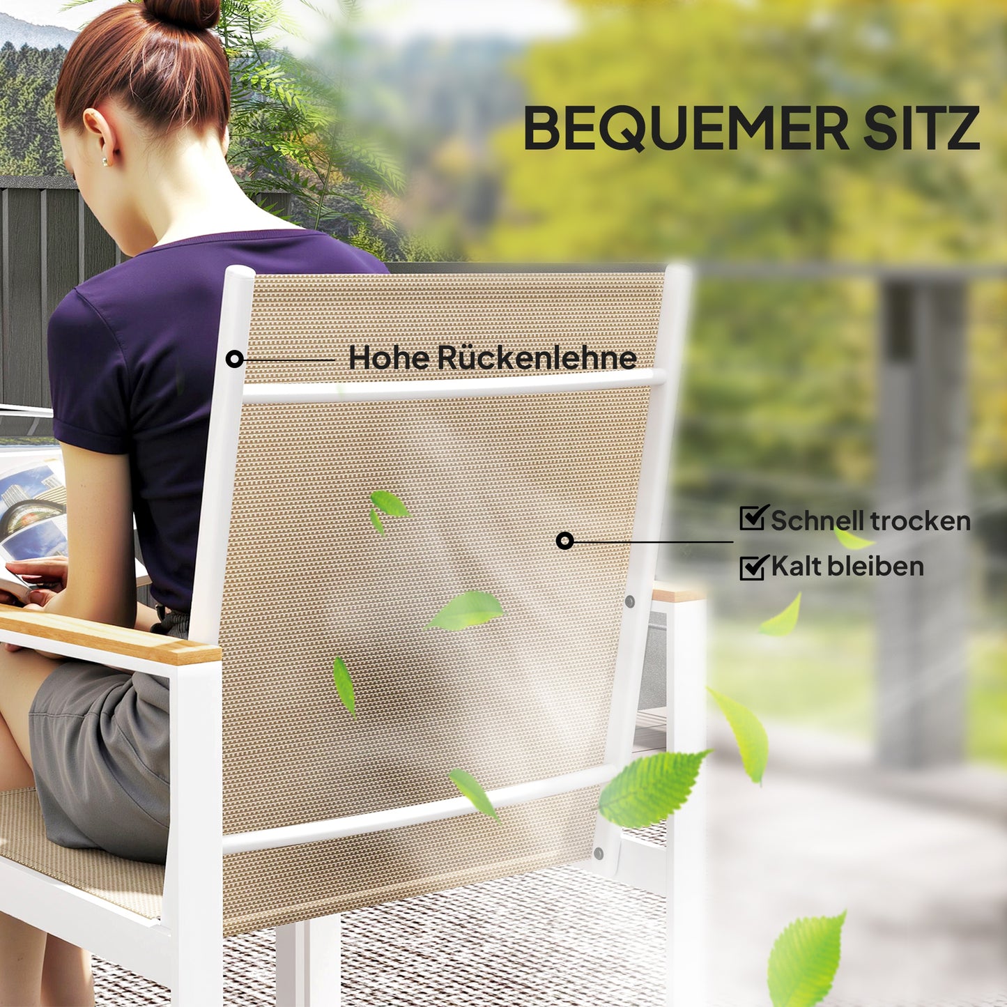 Outsunny 5-teiliges Ess-Set, Outdoor-Tisch aus Hartglas, 4 Stühle, wetterbeständig, Stahlrahmen, Terrassenmöbel, Mehrfarbig