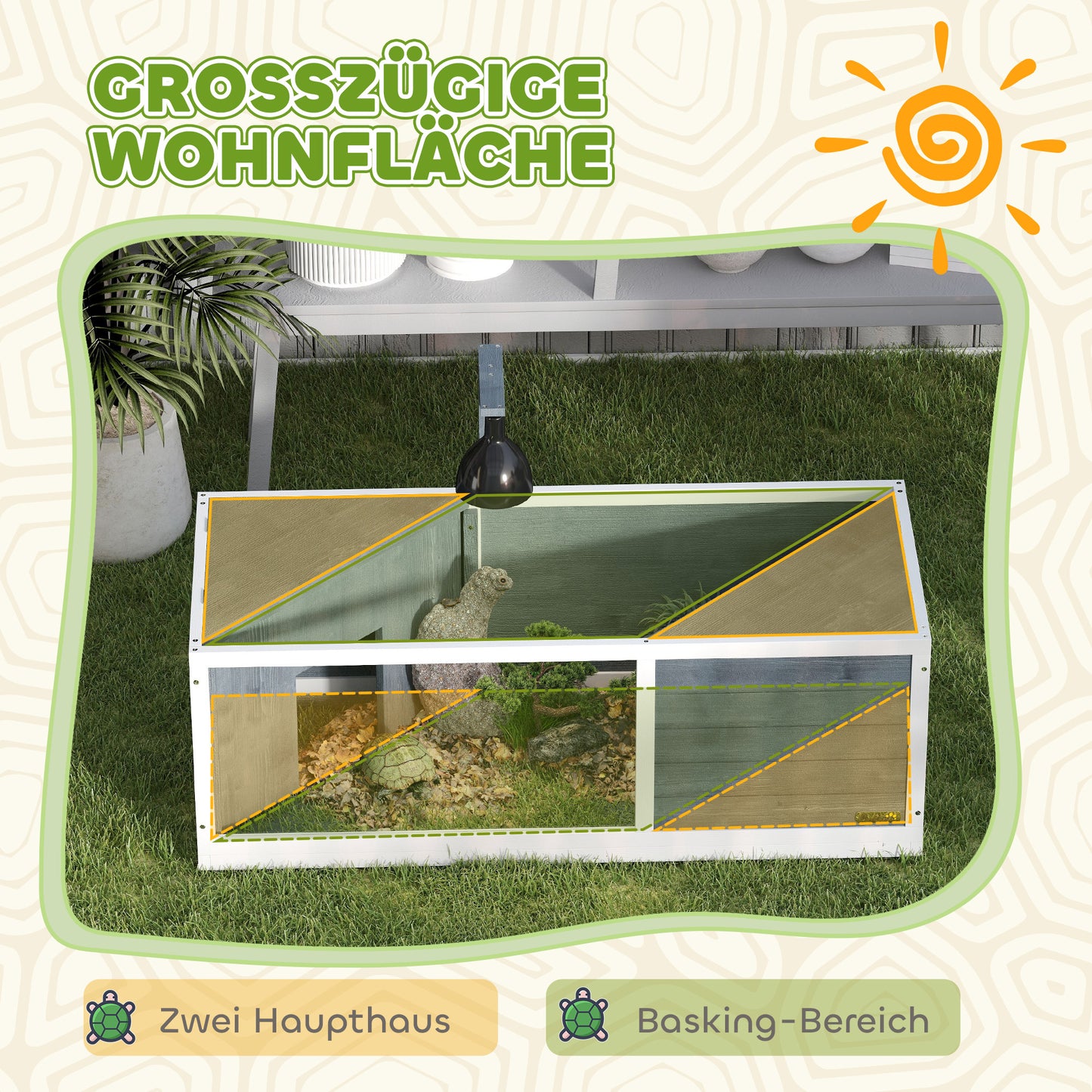 PawHut Schildkrötenhaus mit leicht zu öffnender Oberseite, Lampenvorrichtung, transparenter Front, 120 x 50 x 40 cm, Grau