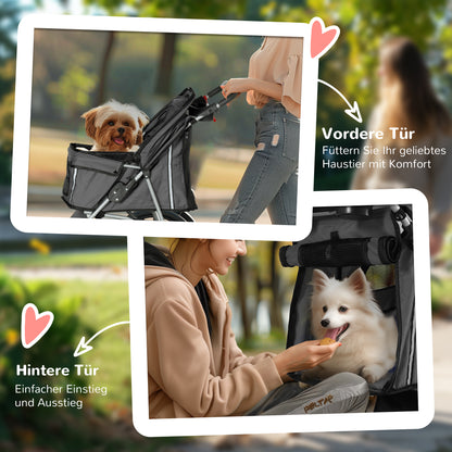 PawHut Hundewagen Hundebuggy klappbar für Hunde & Katzen bis 10 kg 75 x 45 x 97 cm Dunkelgrau