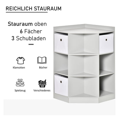 HOMCOM Aufbewahrungsregal für Kinder, 3 Vliesschubladen, MDF, kippsicher, Grau