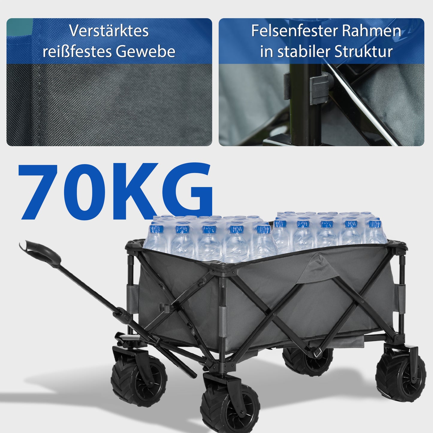 Outsunny Bollerwagen Faltbarer Handwagen 360° Gartenwagen Transportwagen mit Teleskop Griff Verstellbarer Griffhöhe Strandwagen bis 70 kg Tragkraft Metall Oxford Dunkelgrau 108 x 55 x 59-89 cm