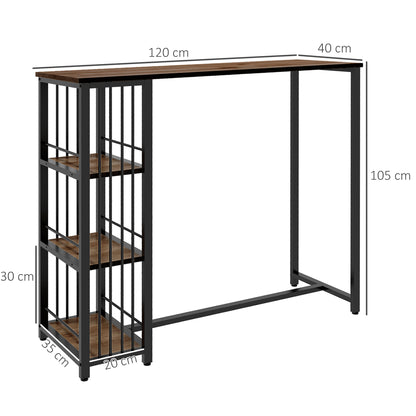 HOMCOM Bartisch Stehtisch Küchentresen, Industriedesign, 3 Regale, 120 x 40 x 105 cm; Schwarz + Braun