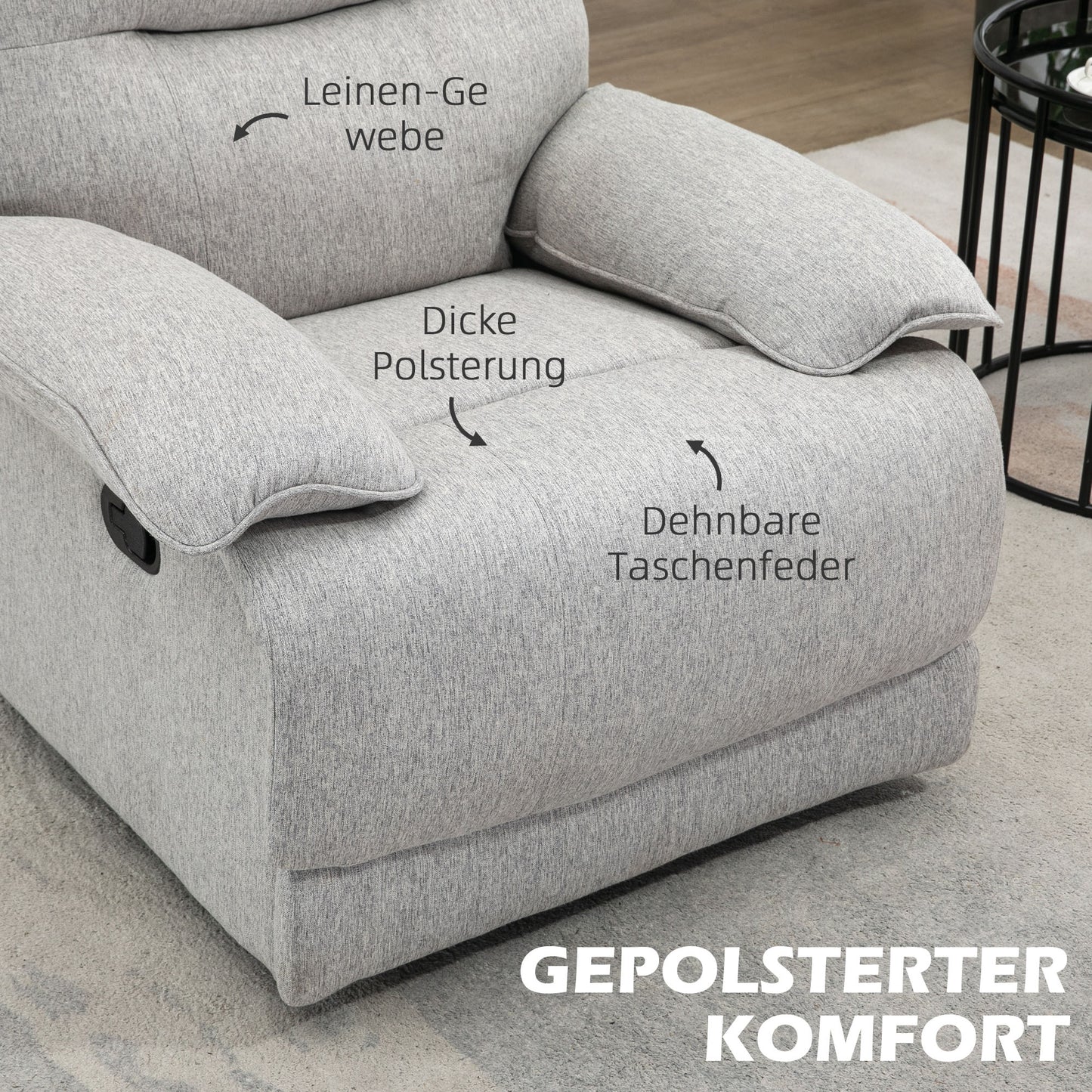 HOMCOM Relaxsessel mit Liegefunktion, Fußstütze, bis 160 kg, 89x98x101cm, Hellgrau