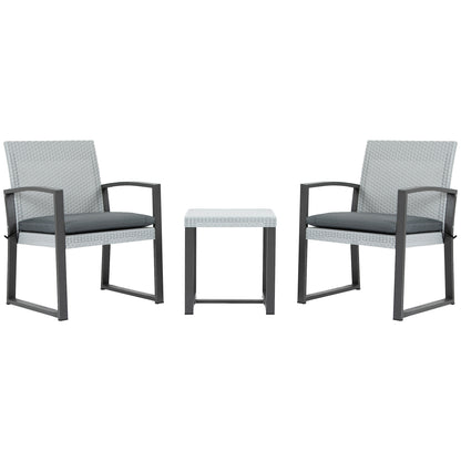 Outsunny Polyrattan Sitzgruppe für 2 Personen Balkonmöbel Set mit Beistelltisch mit Sitzkissen Stahl Schwarz+Grau