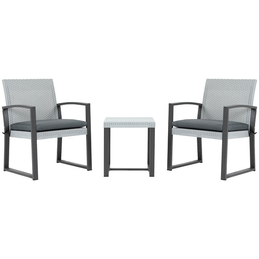 Outsunny Polyrattan Sitzgruppe für 2 Personen Balkonmöbel Set mit Beistelltisch mit Sitzkissen Stahl Schwarz+Grau