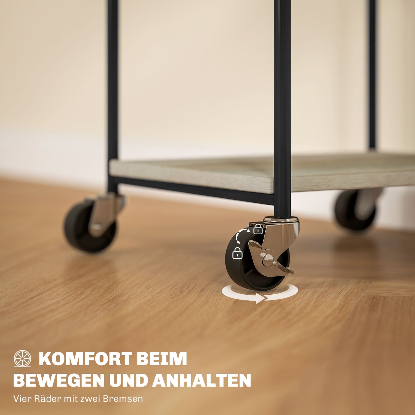 HOMCOM Druckerständer mit 3 Ebenen, höhenverstellbar, Mobiler Druckertisch auf Rollen, für Homeoffice, Metall und Holz