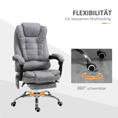 Vinsetto Bürostuhl mit Massagefunktion, Ergonomischer Schreibtischstuhl mit Liege- & Wärmefunktion, Fernbedienung, Grau