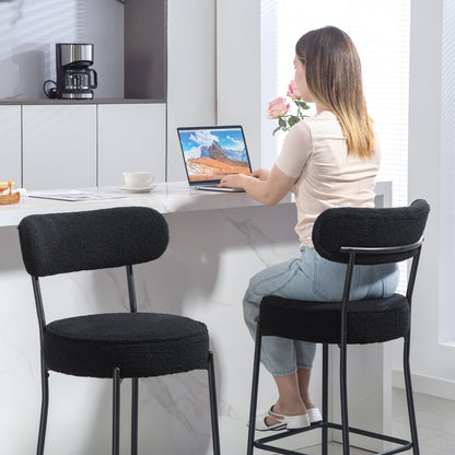 HOMCOM 2er-Set Barstühle mit Polstersitz und Fußstütze، Fleece-Bezug، Metallrahmen، Schwarz