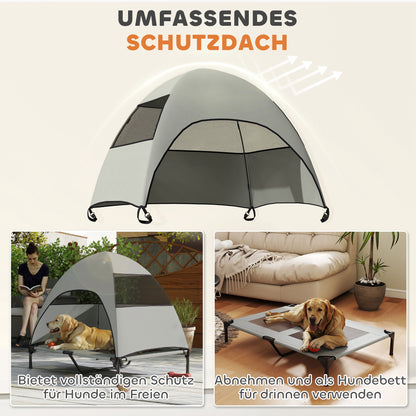 PawHut Hundeliege Outdoor mit Dach، Erhöhtes Hundebett für Große Hunde، 106 × 76 × 99 سم، Hellgrau