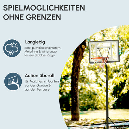 HOMCOM Basketballkorb Outdoor mit Ständer, 255–305cm Höhenverstellbar Basketballständer mit Rollen, Basketball-Backboard Ständer, Basketballanlage, Stahl
